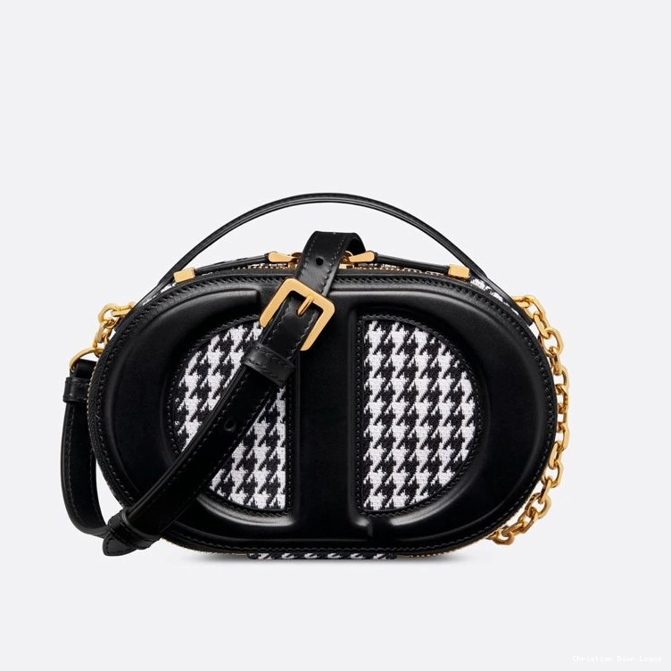 Cheap Houndstooth Oval Camera Dior Bag Cotton Motif CD Black Signature 0802 Luxury